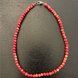 Vintage Red Coral Small bead necklace.  Choker or kids necklace.
